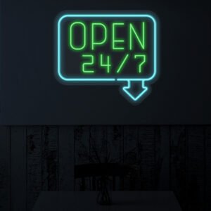 OPEN 24/7 Round LED Neon Sign